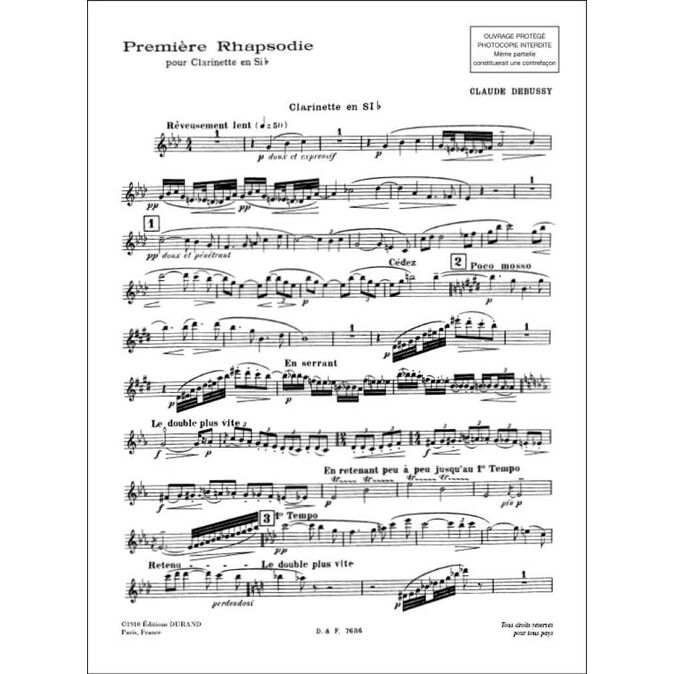 DEBUSSY, CLAUDE.-  PREMIERE RHAPSODIE CLARINETTE ET PIANO SAMPLE2